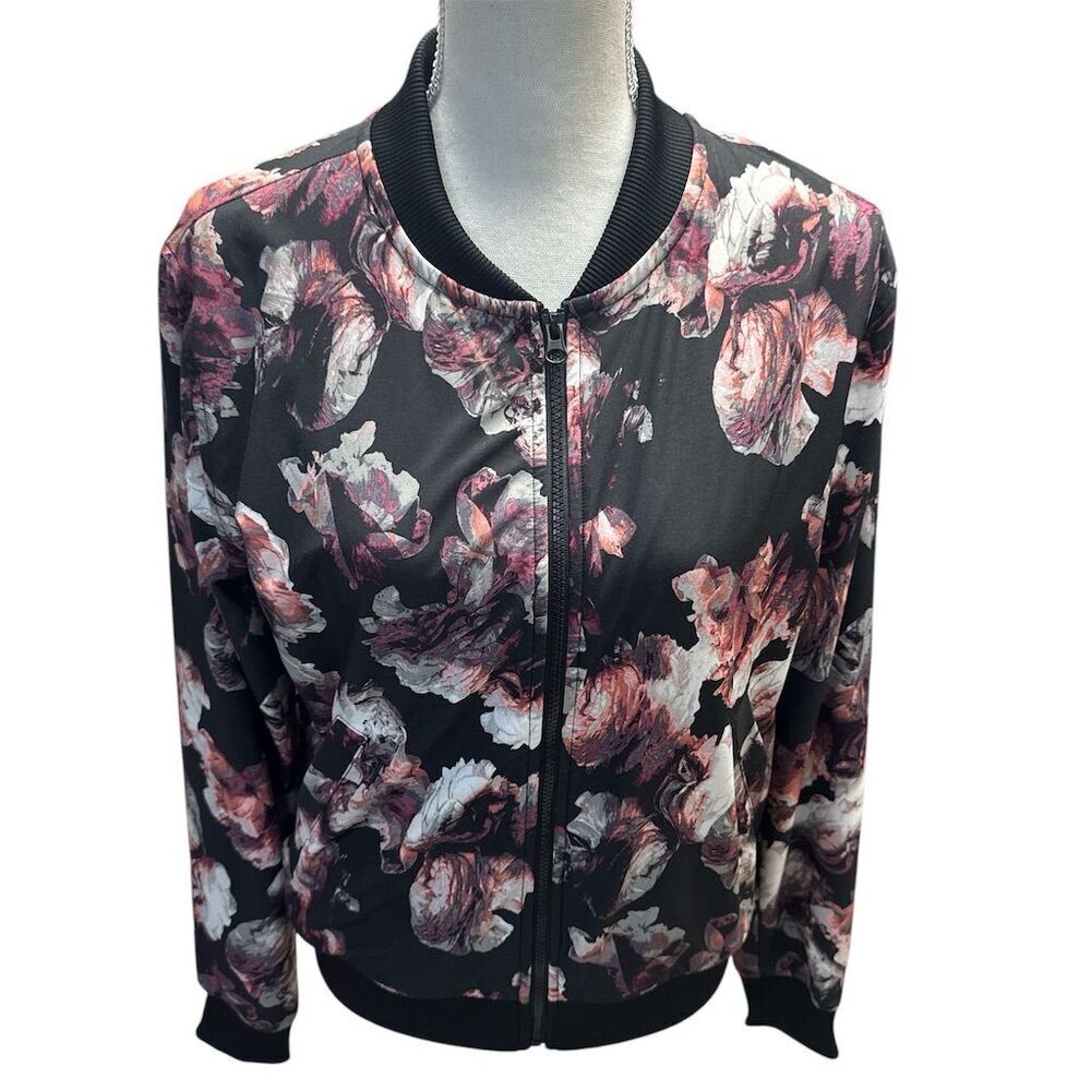 Victoria's Secret Sport Women's Floral Bomber Jacket Black Size XS (Oversized)